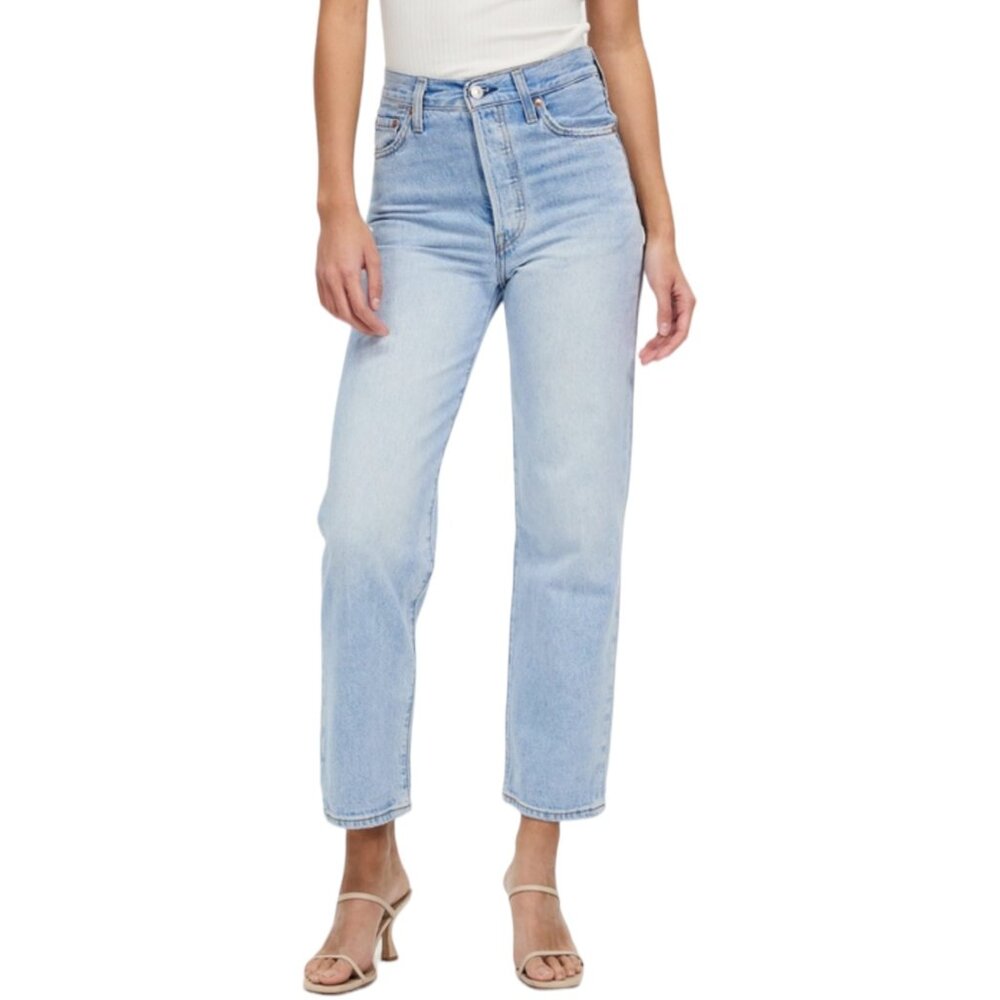 Levi's Ribcage Straight Button Fly Waist Denim High Rise Casual Jeans Blue 27